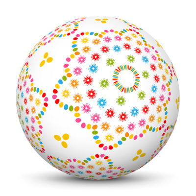 White Sphere with Abstract Colorful Flower Symbol