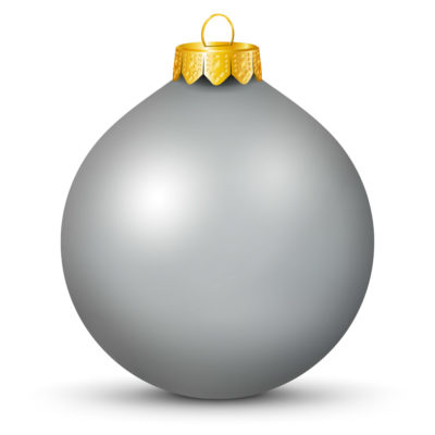 Metallic Shiny Silver (Gray) Christmas Ball (Orb) with Golden Hanging Loop