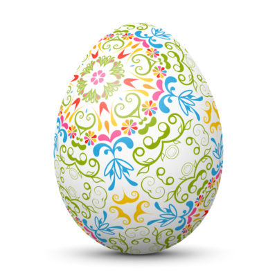 White Easter Egg/Orb with Abstract Flourish Pattern