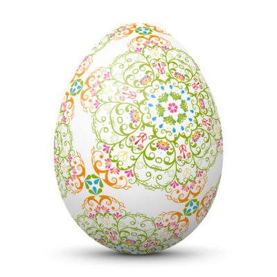 White Easter Egg/Orb with Abstract Flowery Pattern