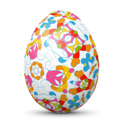 White Easter Egg/Orb with Colorful Abstract Pattern on Surface