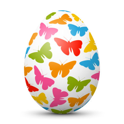 White Easter Egg/Orb with Colorful Butterflies on Surface