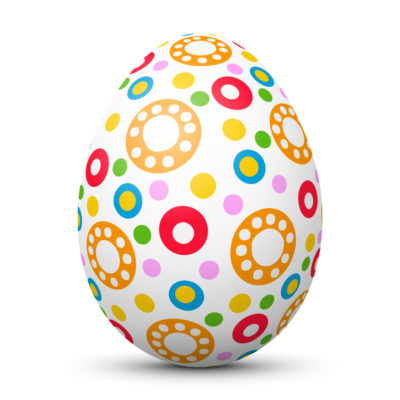 White Easter Egg/Orb with Colorful Circles and Dots on Surface