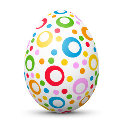 White Easter Egg/Orb with Colorful Circles and Dots on Surface