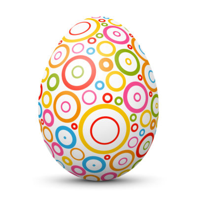 White Easter Egg/Orb with Colorful Circles and Dots on Surface