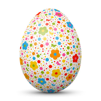 White Easter Egg/Orb with Colorful Small Dots, Flowers and Butterflies