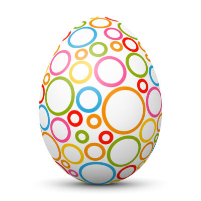 White Easter Egg/Orb with Colorful Circles on Surface