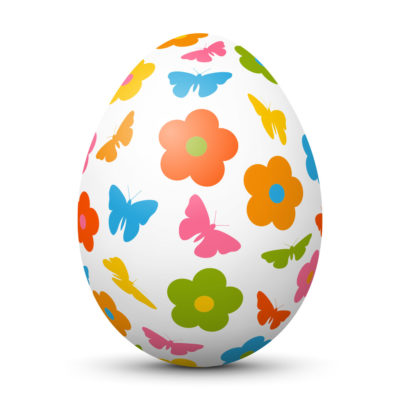 White Easter Egg/Orb with Colorful Flowers and Butterflies