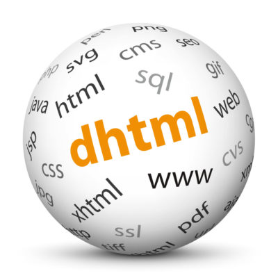 White Sphere with Tag-Cloud / Word-Cloud! Acronym: "dhtml"