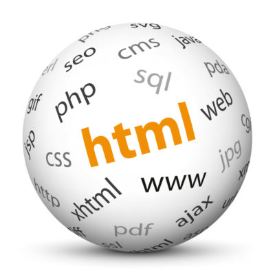 White Sphere with Tag-Cloud / Word-Cloud! Acronym: "html"