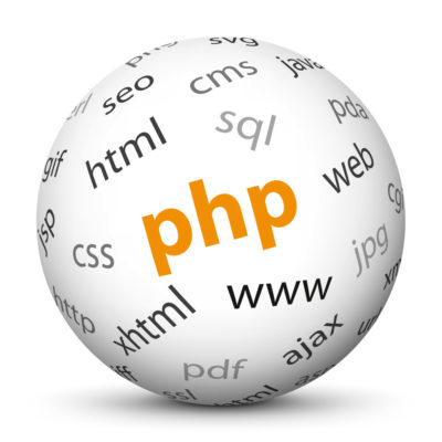 White Sphere with Tag-Cloud / Word-Cloud! Acronym: "php"