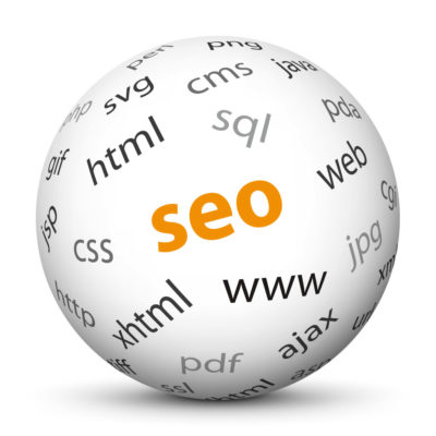 White Sphere with Tag-Cloud / Word-Cloud! Acronym: "seo"