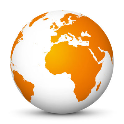 White Globe (Earth) with Orange Colored Continents – Use Our World for FREE!