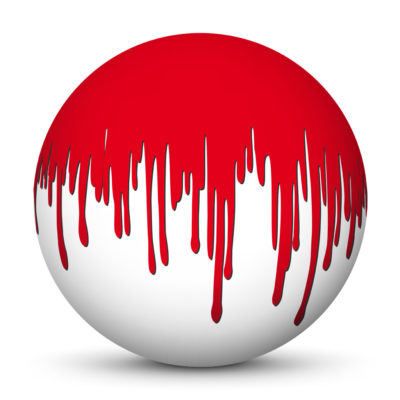 White Sphere with Creepy Red Blood Drops on Surface