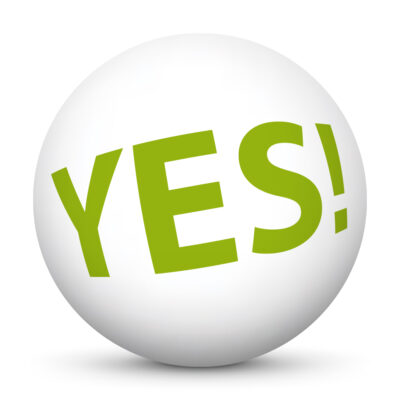 White 3D Ping-Pong Ball/Sphere with "YES!" on Surface.