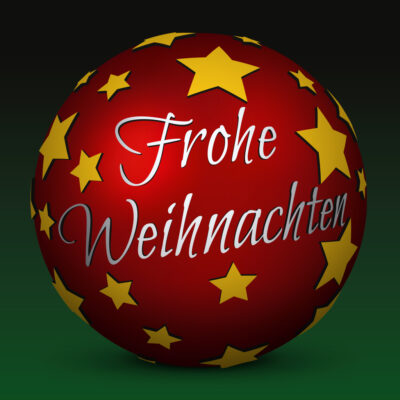 Merry Christmas in German Language - Red Christmas Ball with Stars